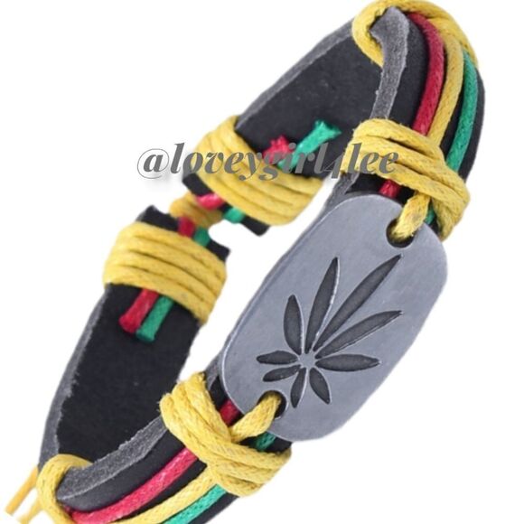 COLORFUL VEGAN LEATHER LEAF BRACLET #P1 - Picture 4 of 7